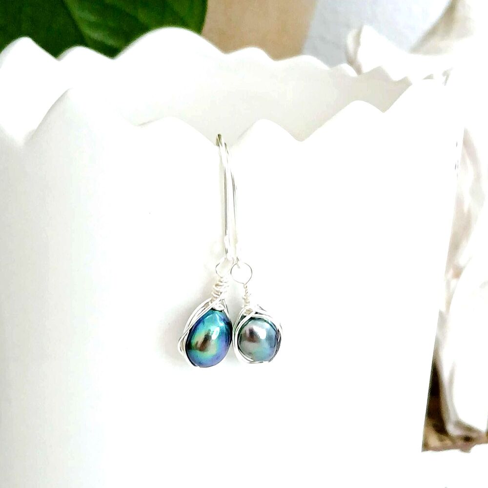 MADE TO ORDER - Mystic Blue Freshwater Pearl Beaded Dangle Earrings